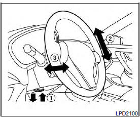 Pull the lock lever down 1 and adjust the steering